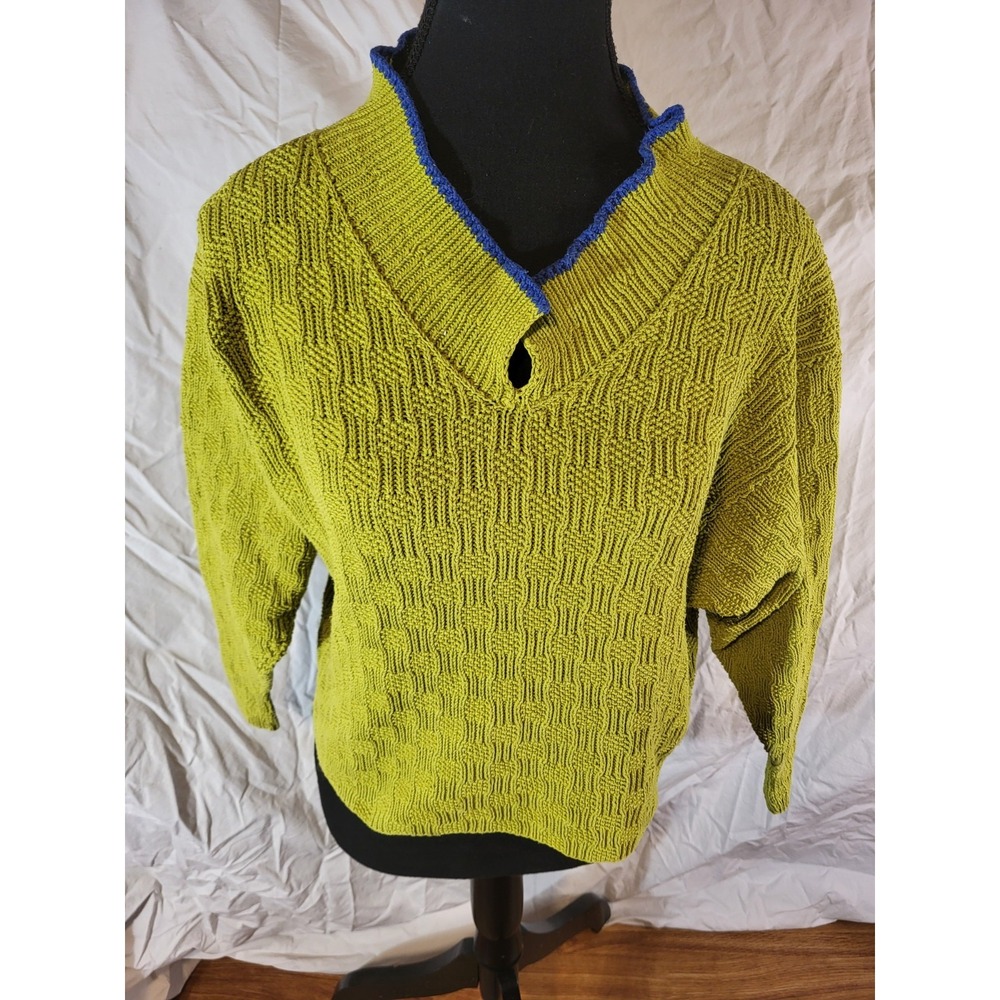 Vtge Chartreuse Green Knit Cropped Dolman Sleeve Textured Sweater Size M - Picture 1 of 4